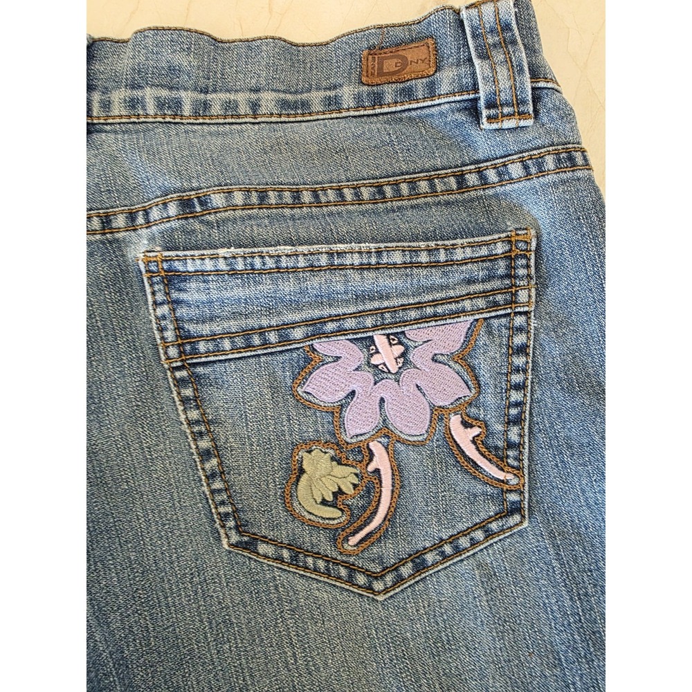 DKNY Jeans Womens Size 4 Embroidered Floral Y2K Bootcut Blue Denim - Picture 7 of 16